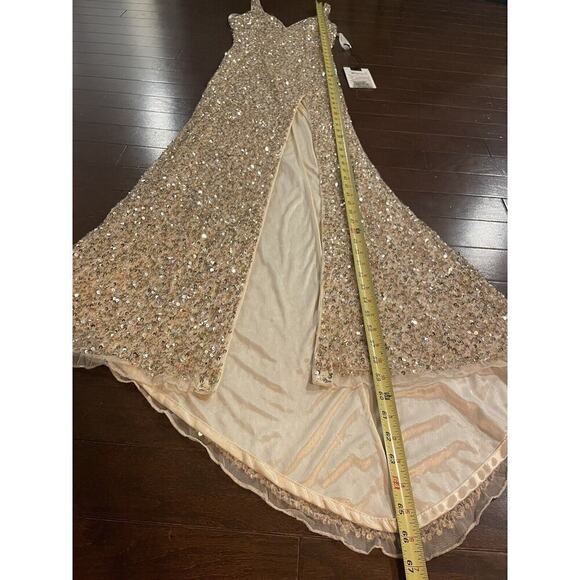 Mac Duggal 1068 Sequins V-Neck Side Slit Gown Evening Dress 0 XS Gold Sleeveless - Picture 10 of 11